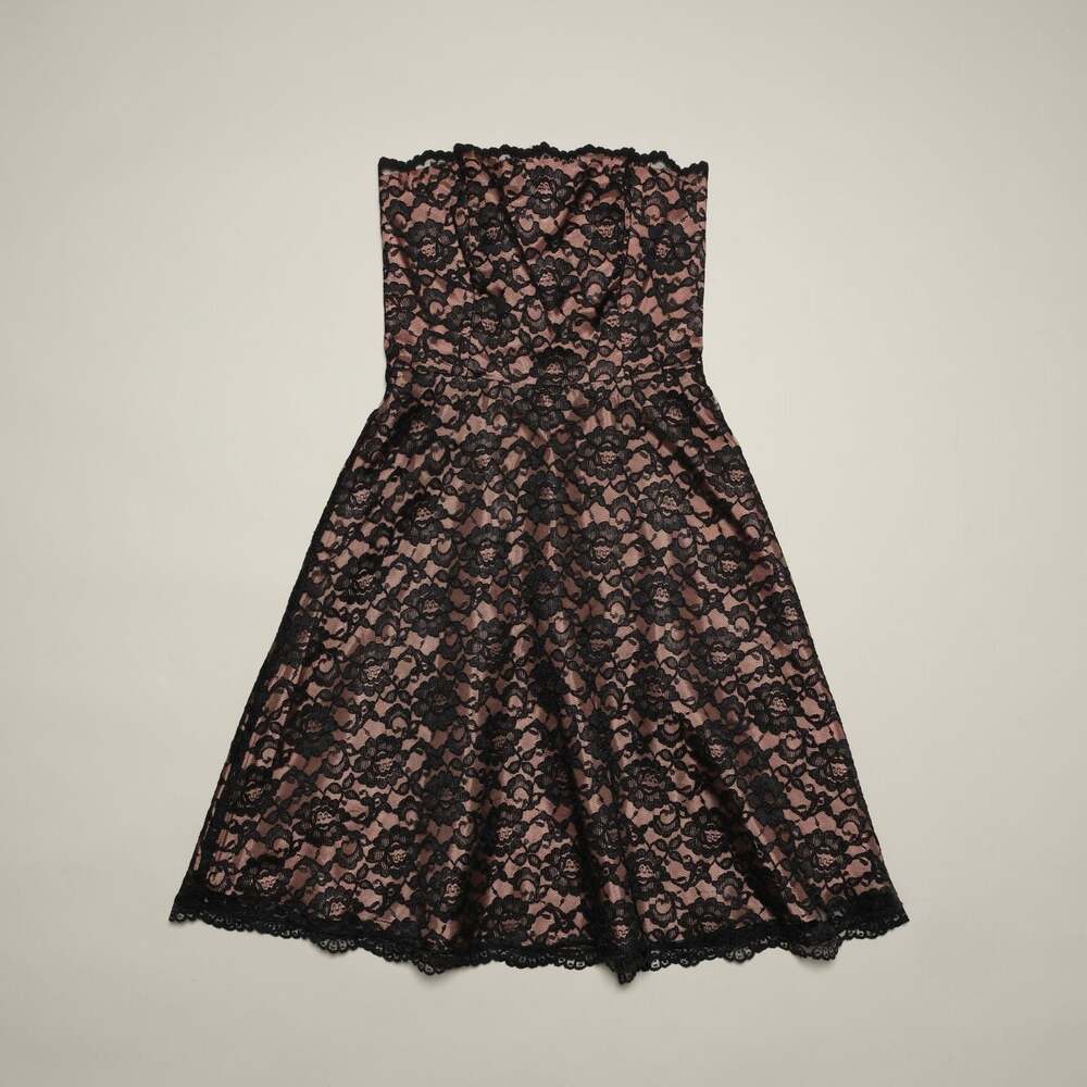 Vintage Strapless Black Lace Dress with Pale Pink Lining Size 6